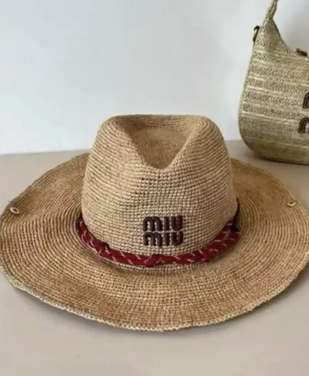 Miu Miu Summer Straw Hat Embroidered Logo